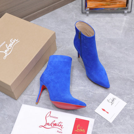 CHRISTIAN LOUBOUTIN 26S ANKLE BOOTS 105 MM IN BLUE SUEDE