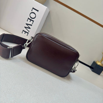 LOEWE 25S PEBBLE BAG 20 IN DARK ROSEWOOD CALFSKIN SILVER HARDWARE
