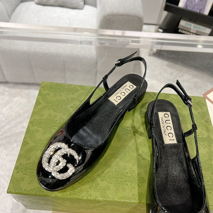 METALIC SLINGBACK FLATS IN BLACK CALFSKIN