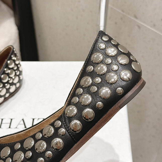 CELINE 26S FLAT SHOES IN BLACK CALFSKIN WITH METAL STUDS