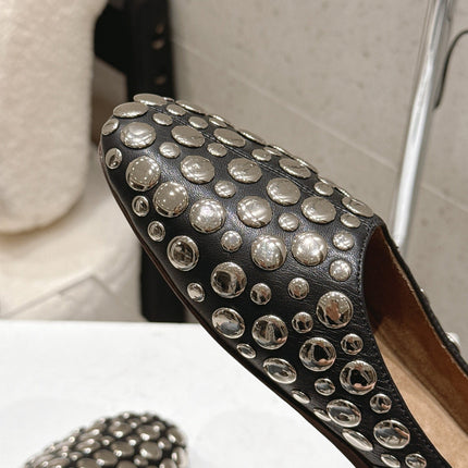 CELINE 26S FLAT SHOES IN BLACK CALFSKIN WITH METAL STUDS