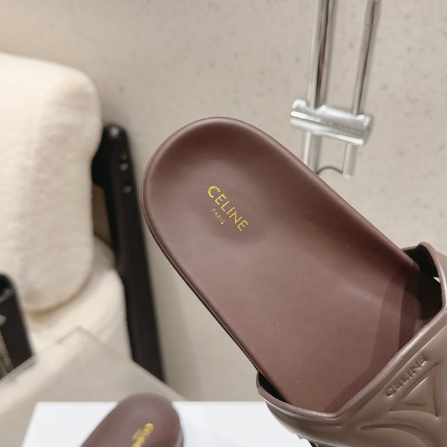 CELINE 26S TRIOMPHE SLIDES IN DARK BROWN CALFSKIN