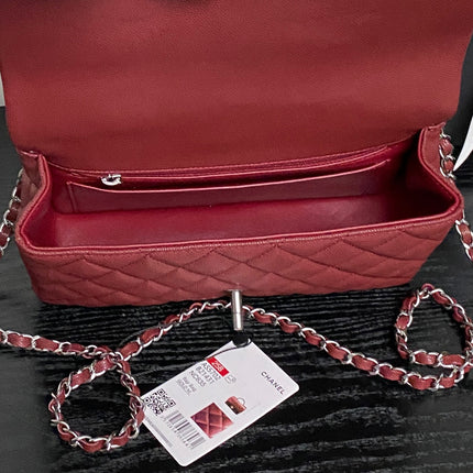 CHANEL 25S FLAP BAG 22 IN BURGUNDY CALFSKIN SILVER HARDWARE