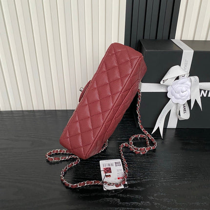 CHANEL 25S FLAP BAG 22 IN BURGUNDY CALFSKIN SILVER HARDWARE