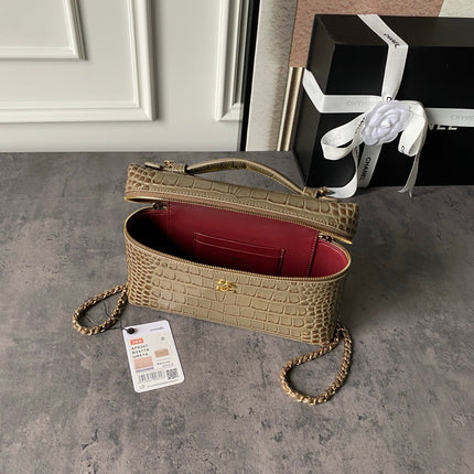 CHANEL 26S VANITY CASE 23 IN KHAKI BROWN SHINY CROCODILE-EMBOSSED CALFSKIN
