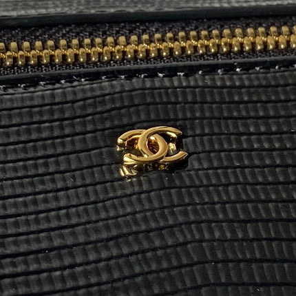 CHANEL 26S VANITY CASE 19 IN BLACK LIZARD-EMBOSSED LEATHER