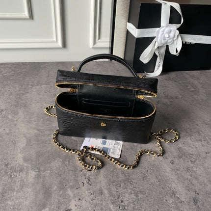 CHANEL 26S VANITY CASE 19 IN BLACK LIZARD-EMBOSSED LEATHER
