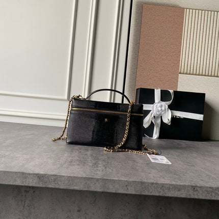 CHANEL 26S VANITY CASE 23 IN BLACK LIZARD-EMBOSSED LEATHER
