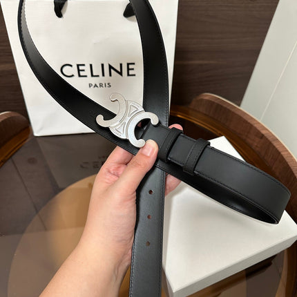 TRIOMPHE BELT 30MM IN BLACK CALFSKIN WITH SILVER BUCKLE