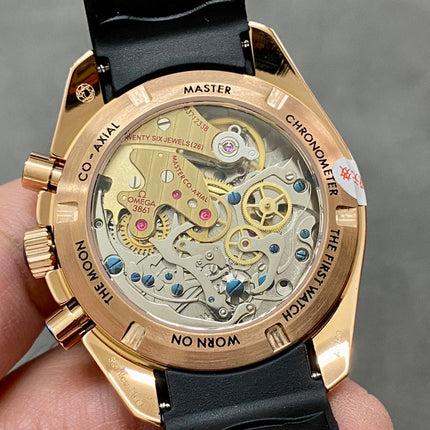 SPEEDMASTER MOONPHASE ROSE GOLD CASE AND BLACK LEATHER STRAP