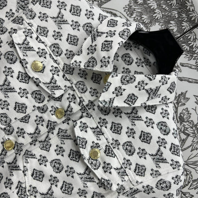 LV JACQUARD PATTERN ROUND NECK DENIM DRESS 274622