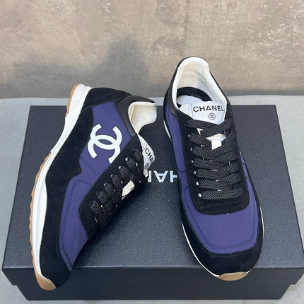CHANEL 26S RUNNING SNEAKERS IN BLACK PURPLE MIX MATERIAL CC LOGO