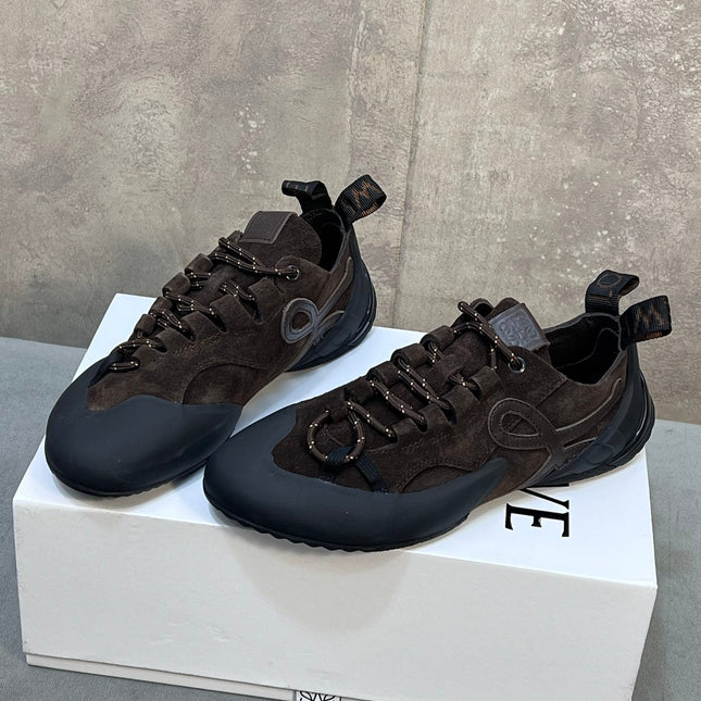 LOEWE 26S LACE UP SNEAKERS IN DARK BROWN SUEDE AND RUBBER SOLE