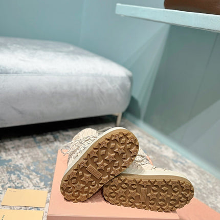 MIUMIU 26S ANKLE SNOW BOOTS IN BEIGE FABRIC