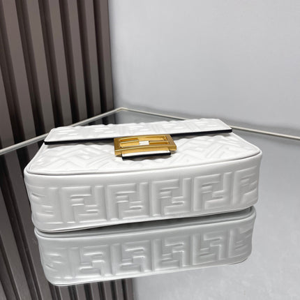 Fend Baguette 24 Bag With FF Motif White Leather Ghw