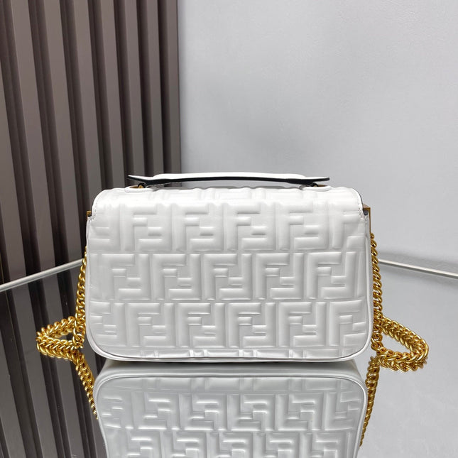 Fend Baguette 24 Bag With FF Motif White Leather Ghw