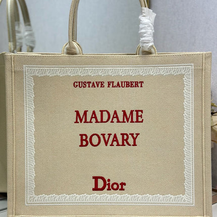 DIOR 26S BOOK TOTE BAG 42 IN BEIGE EMBROIDERED LETTERING FABRIC