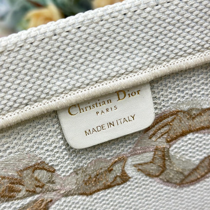 DIOR 26S TOTE BAG 36 IN CREAM BEIGE EMBROIDERED FABRIC