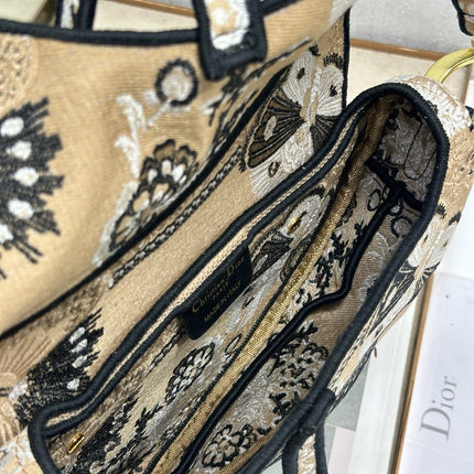 DIOR 26S SADDLE BAG 25 IN BEIGE MIX BLACK WOVEN FABRIC