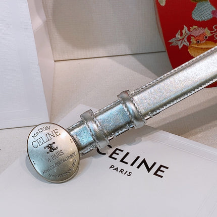 CELINE 26S BELT 25 MM IN SILVER CALFSKIN 653081