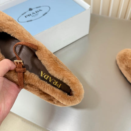 PRADA 26S MARY JANE BALLET IN BROWN SHEARLING
