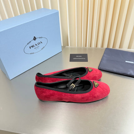 PRADA 26S MARY JANE FLATS IN RED SUEDE