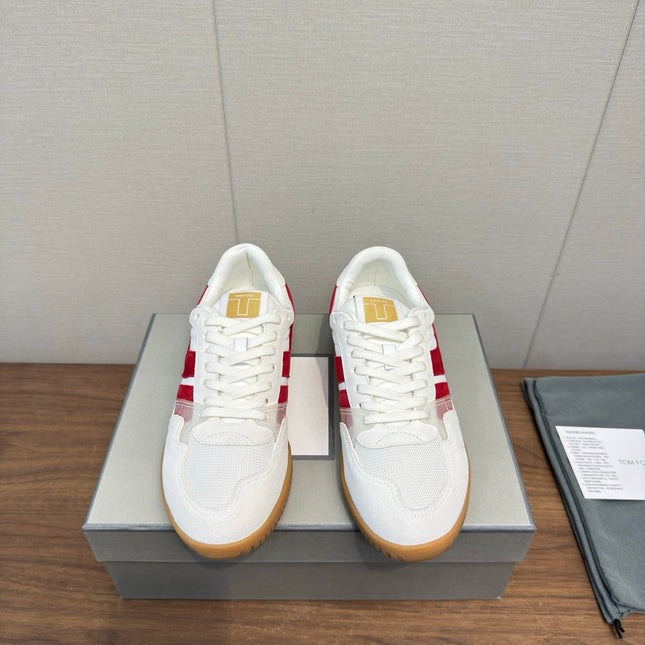 TOM FORD 26S JACKSON SNEAKERS IN WHITE AND RED SUEDE