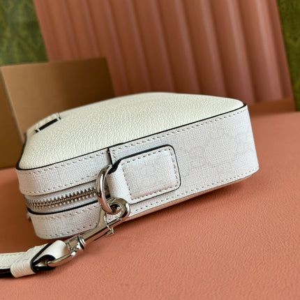 SMALL CROSSBODY BAG 24 WITH TAG IN WHITE CALFSKIN AND CANVAS TRIM