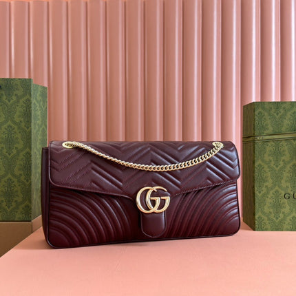 MARMONT SHOULDER BAG 40 IN WINE RED CALFSKIN GOLD CHAIN