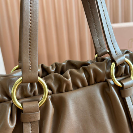JOIE HAND BAG 32 IN BRUNETTE BROWN SHINY LAMBSKIN