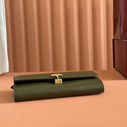 SOFTBIT CONTINENTAL WALLET 19 IN GREEN GRAINY CALFSKIN GOLD HARDWARE