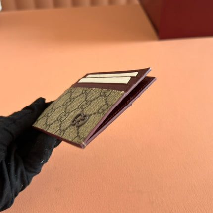 GG CARD CASE 10 IN BEIGE AND RED GG CALFSKIN