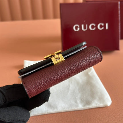 SOFTBIT CARD CASE 10.5 IN ROSSO ANCORA RED GRAINY CALFSKIN GOLD HARDWARE