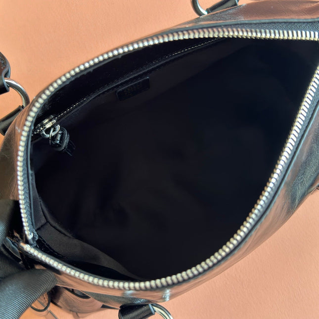 MIUMIU 26S SHOULDER BAG 28 IN BLACK SHINY CALFSKIN