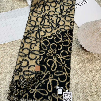 SCARF 186 CM IN BLACK MIX CAMEL BEIGE ALPACA AND WOOL 403823