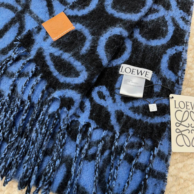 SCARF 186 CM IN COBALT BLUE MIX BLACK ALPACA AND WOOL 403824