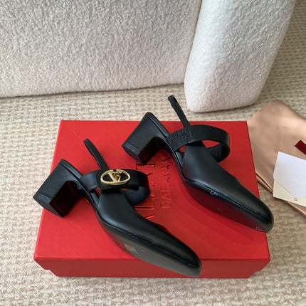 VLOGO LOCKER MARY-JANE SLINGBACK PUMPS IN BLACK CALFSKIN 65 MM