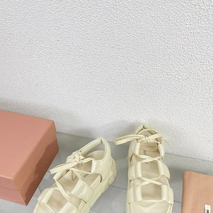Roman Strap Thick-Soled Cream Sandals