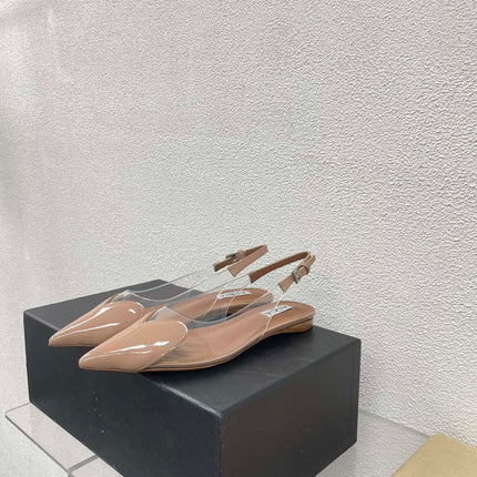 ALAIA LE COEUR FLAT SLINGBACKS IN BEIGE PATENT LAMBSKIN