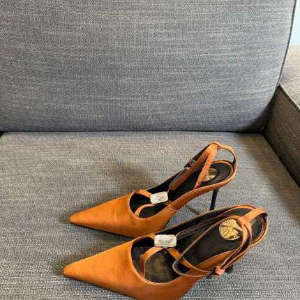 HIGH SANDAL ATTACHED GEM IN TANGELO ORANGE SILK