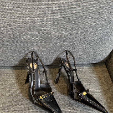 JACQUELINE SLINGBACK PUMPS IN BLACK PATENT LAMBSKIN
