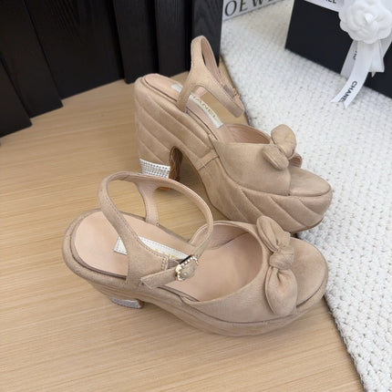 HIGH 12 CM PLATFORM SANDALS IN CAMEL BEIGE SUEDE