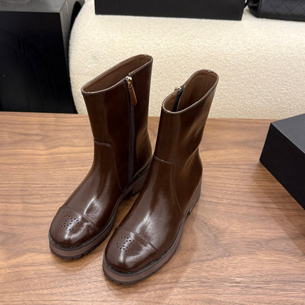 CHANEL 26S ANKLE BOOTS 45 MM IN BROWN PATENT LEATHER ROUNDED TOE