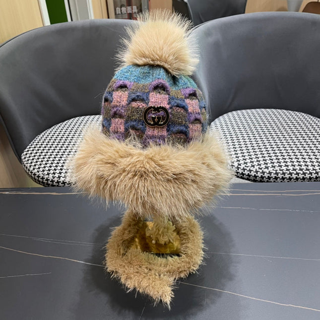 BEANIE HAT IN COLORFUL WOOL AND RABBIT FUR 392115