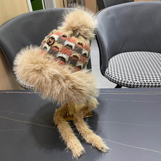 BEANIE HAT IN COLORFUL WOOL AND RABBIT FUR 392117