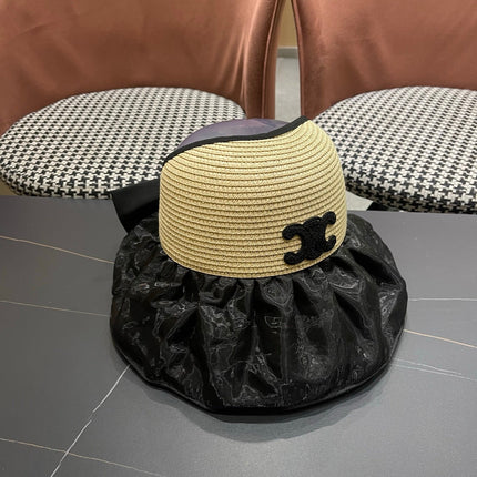 CELINE 26S STRAW CROWN RUFFLE-BRIM SUN HAT STYLE 112
