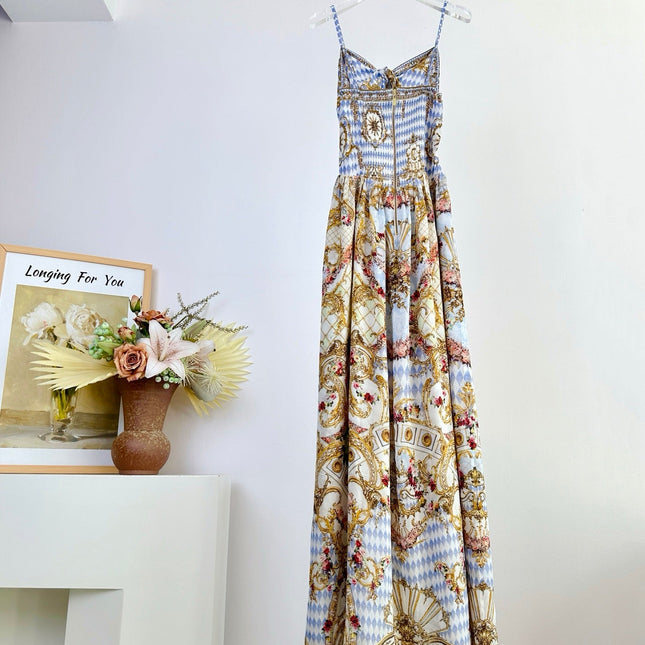 CAMILLA PRINTED SILK STRAP MAXI DRESS 270279