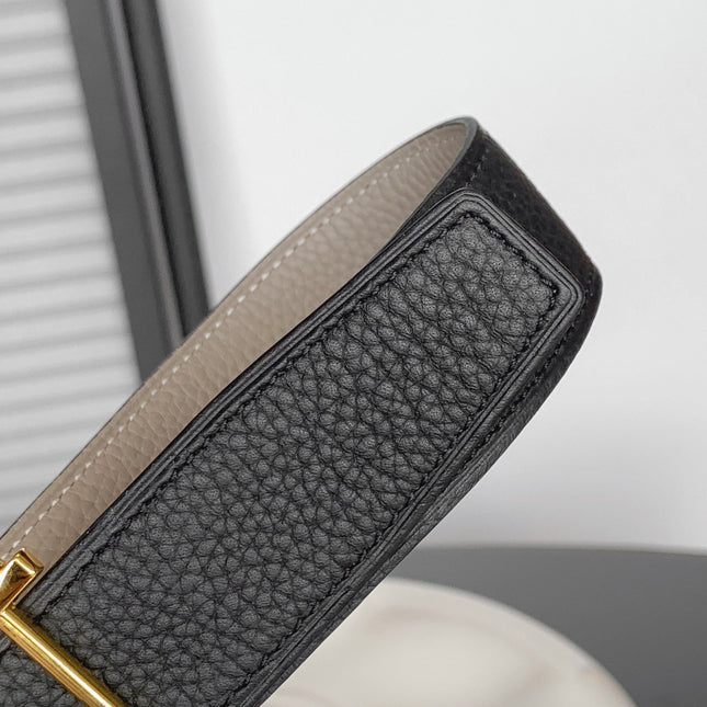 HM REVERSIBLE BLACK AND BLACK AND KHAKI BROWN LEATHER STRAP 32 MM GOLD HARDWARE