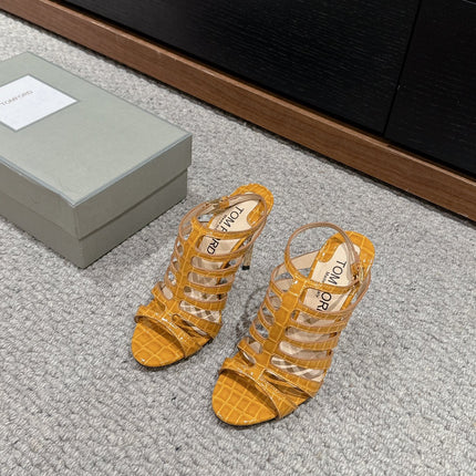 HIGH SANDAL 10 CM IN TIGER ORANGE CALFSKIN