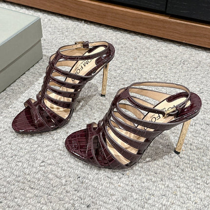 HIGH SANDAL 10 CM IN MAHOGANY RED CALFSKIN